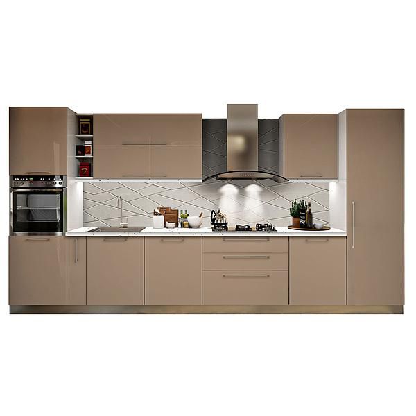 Set Bucatarie CHARM 01 410cm - Fronturi: MDF Lucios Capucino - Blat: Andromeda