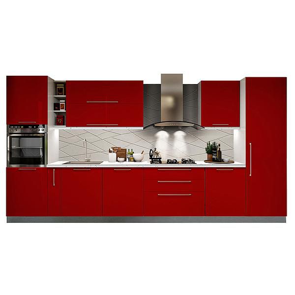 Set Bucatarie CHARM 01 410cm - Fronturi: MDF Lucios Rosu - Blat: Andromeda