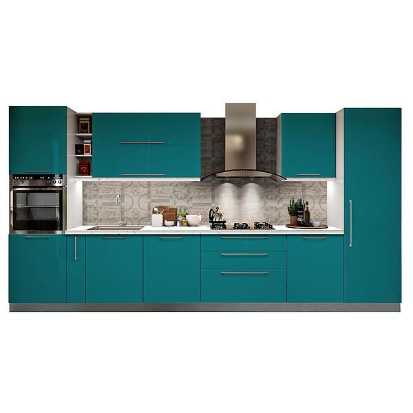 Set Bucatarie CHARM 01 410cm - Fronturi: MDF Lucios Turcoaz - Blat: Andromeda