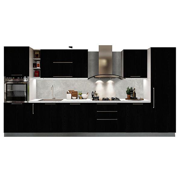 Set Bucatarie CHARM 01 410cm - Fronturi: PAL Negru Fumuriu - Blat: Andromeda