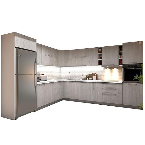 Set Bucatarie CHARM 02 colt 352x257cm - Fronturi: PAL Lemn Alb  - Blat: Andromeda