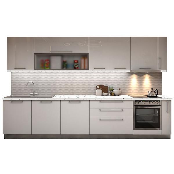 Set Bucatarie CHARM 03 350cm - Fronturi: MDF Lucios Alb - Blat: Andromeda