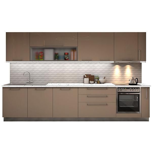 Set Bucatarie CHARM 03 350cm - Fronturi: MDF Lucios Capucino - Blat: Andromeda