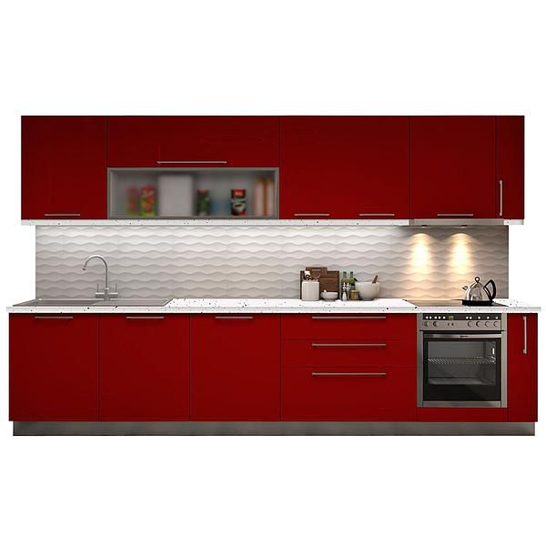 Set Bucatarie CHARM 03 350cm - Fronturi: MDF Lucios Rosu - Blat: Andromeda