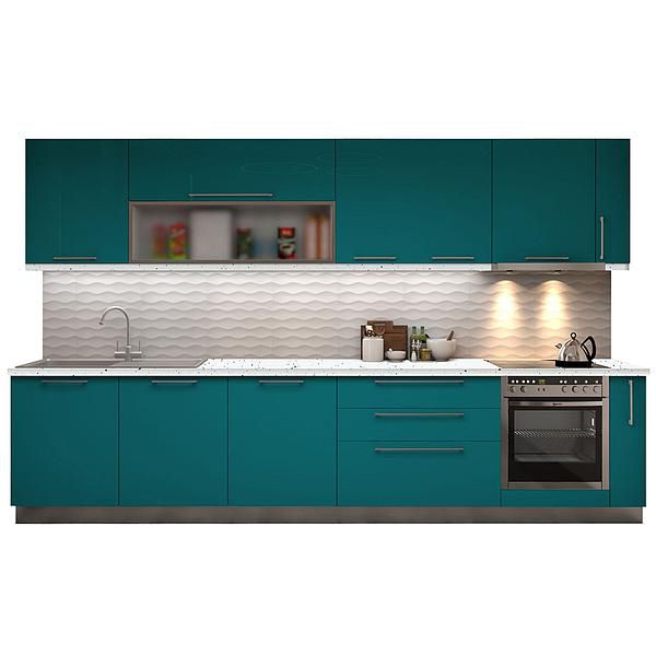 Set Bucatarie CHARM 03 350cm - Fronturi: MDF Lucios Turcoaz - Blat: Andromeda