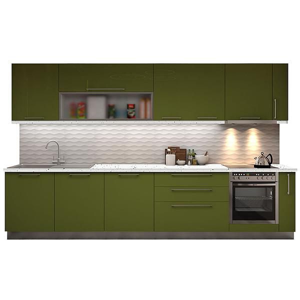 Set Bucatarie CHARM 03 350cm - Fronturi: MDF Lucios Verde - Blat: Andromeda