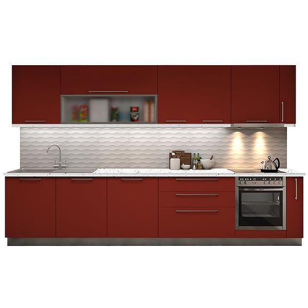 Set Bucatarie CHARM 03 350cm - Fronturi: PAL Rosu Ceramic - Blat: Andromeda