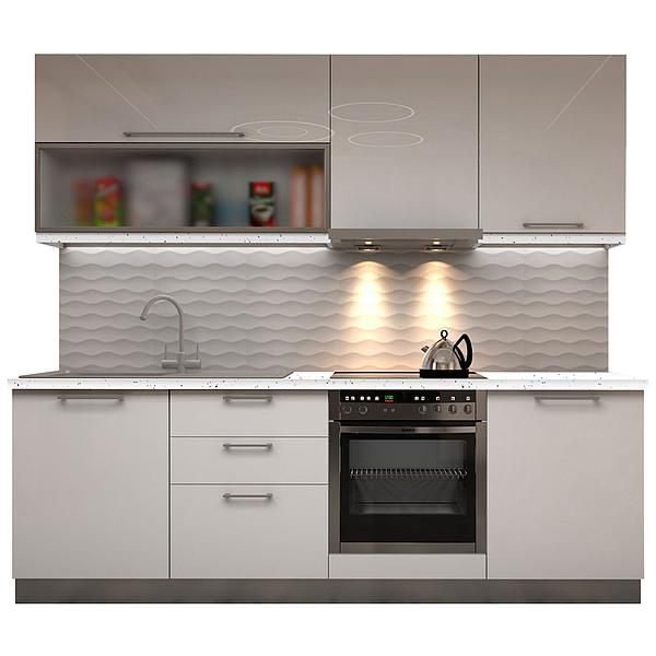 Set Bucatarie CHARM 04 240cm - Fronturi: MDF Lucios Alb - Blat: Andromeda