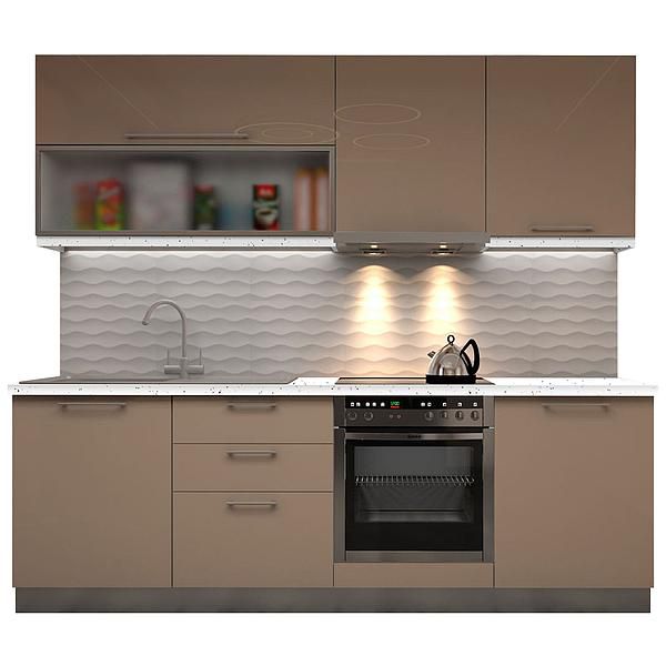 Set Bucatarie CHARM 04 240cm - Fronturi: MDF Lucios Capucino - Blat: Andromeda