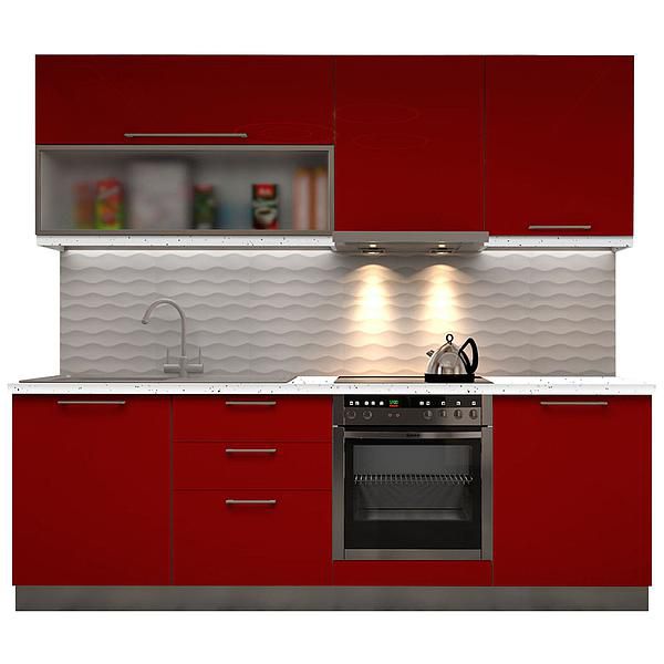 Set Bucatarie CHARM 04 240cm - Fronturi: MDF Lucios Rosu - Blat: Andromeda