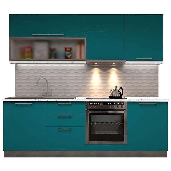 Set Bucatarie CHARM 04 240cm - Fronturi: MDF Lucios Turcoaz - Blat: Andromeda