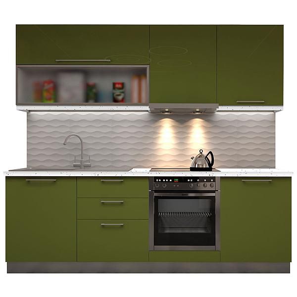 Set Bucatarie CHARM 04 240cm - Fronturi: MDF Lucios Verde - Blat: Andromeda