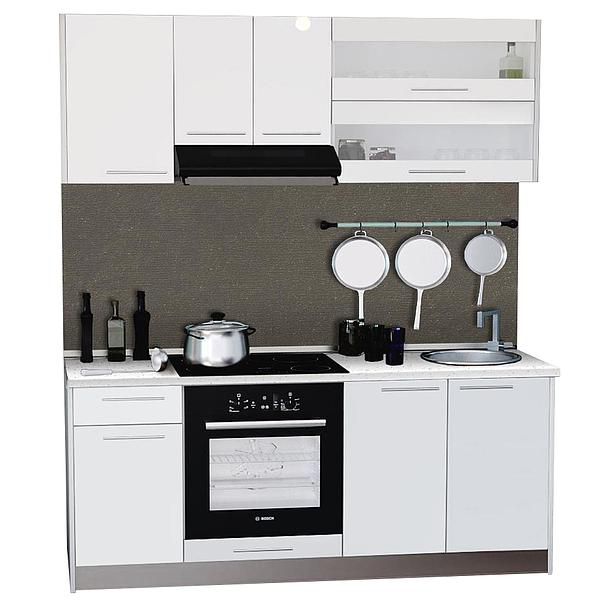 Set Bucatarie DOMINO 01 180cm - Fronturi: MDF Lucios Alb - Blat: Andromeda