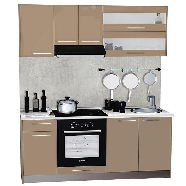 Set Bucatarie DOMINO 01 180cm - Fronturi: MDF Lucios Capucino - Blat: Andromeda