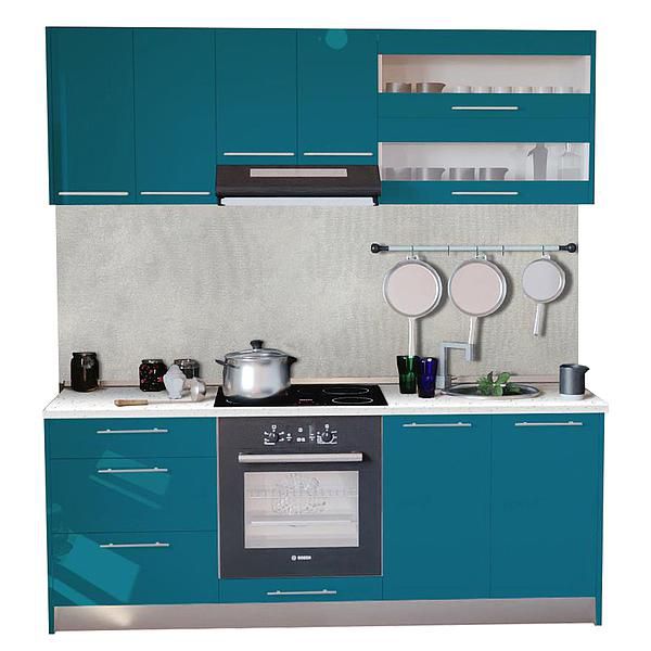 Set Bucatarie DOMINO 02 200cm - Fronturi: MDF Lucios Turcoaz - Blat: Andromeda