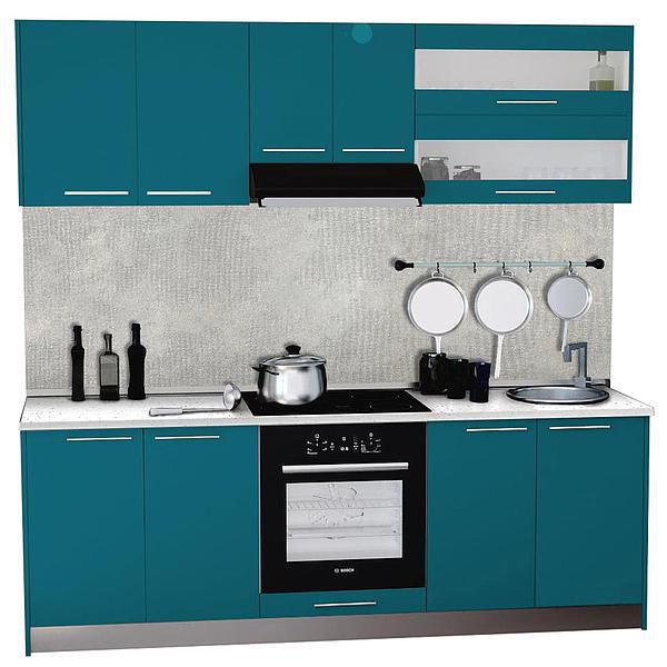 Set Bucatarie DOMINO 03 220cm - Fronturi: MDF Lucios Turcoaz - Blat: Andromeda