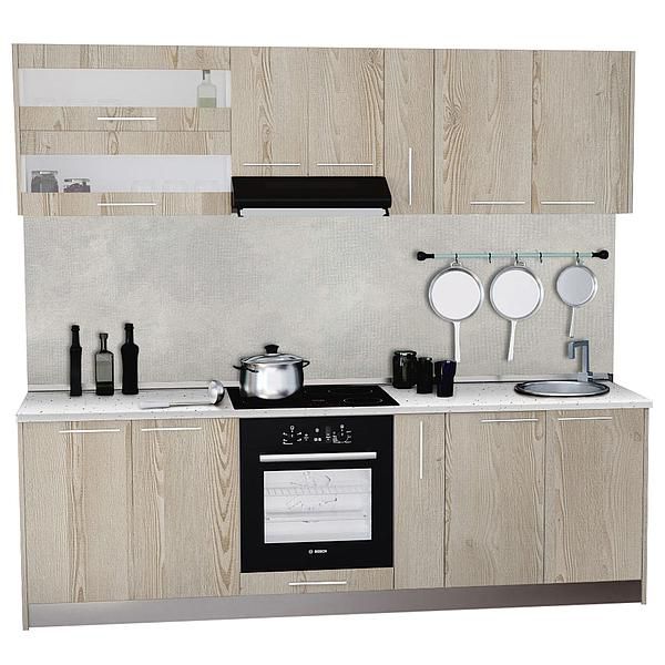 Set Bucatarie DOMINO 04 240cm - Fronturi: PAL Pin Crem 1 - Blat: Andromeda