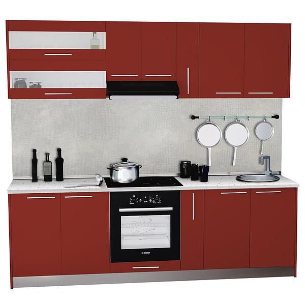 Set Bucatarie DOMINO 04 240cm - Fronturi: PAL Rosu Ceramic - Blat: Andromeda