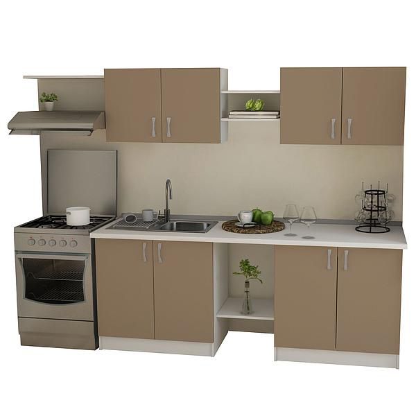 Set Bucatarie START 02 260cm - Fronturi: PAL Capucino 04 - Blat: Alb Perlat - Manere: Satin