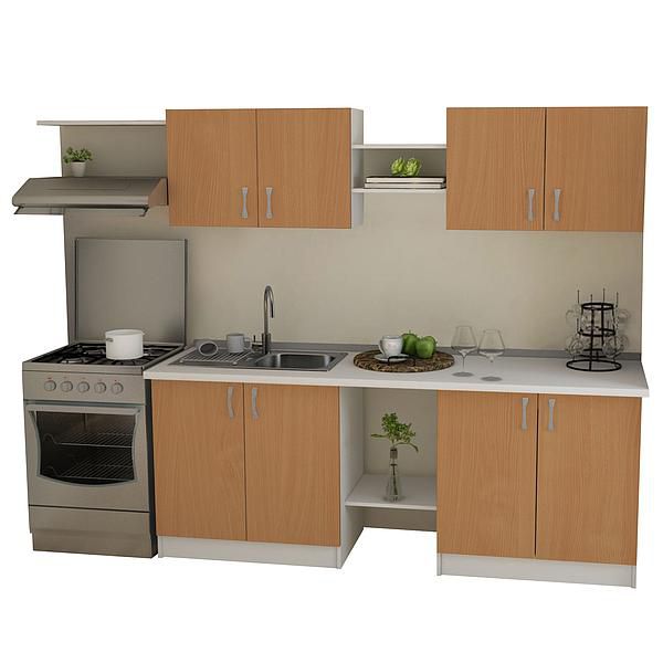 Set Bucatarie START 02 260cm - Fronturi: PAL Fag 04 - Blat: Alb Perlat - Manere: Satin