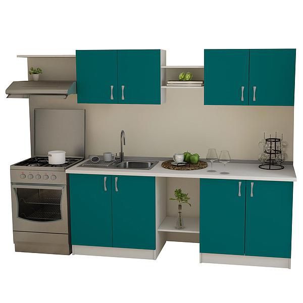 Set Bucatarie START 02 260cm - Fronturi: PAL Ocean - Blat: Alb Perlat - Manere: Satin