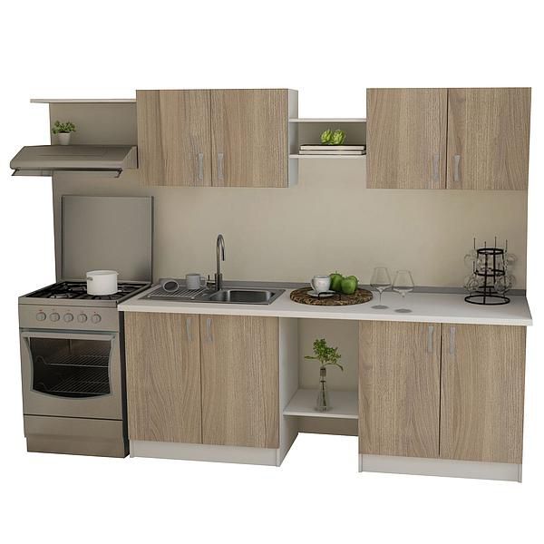 Set Bucatarie START 02 260cm - Fronturi: PAL Ulm Deschis - Blat: Alb Perlat - Manere: Satin