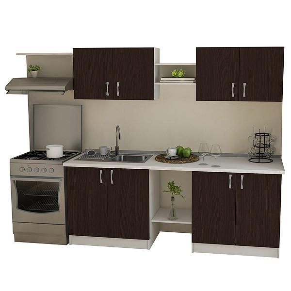 Set Bucatarie START 02 260cm - Fronturi: PAL Wenge - Blat: Alb Perlat - Manere: Satin