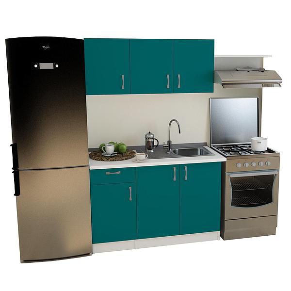 Set Bucatarie START 03 120cm - Fronturi: PAL Ocean - Blat: Alb Perlat - Manere: Satin