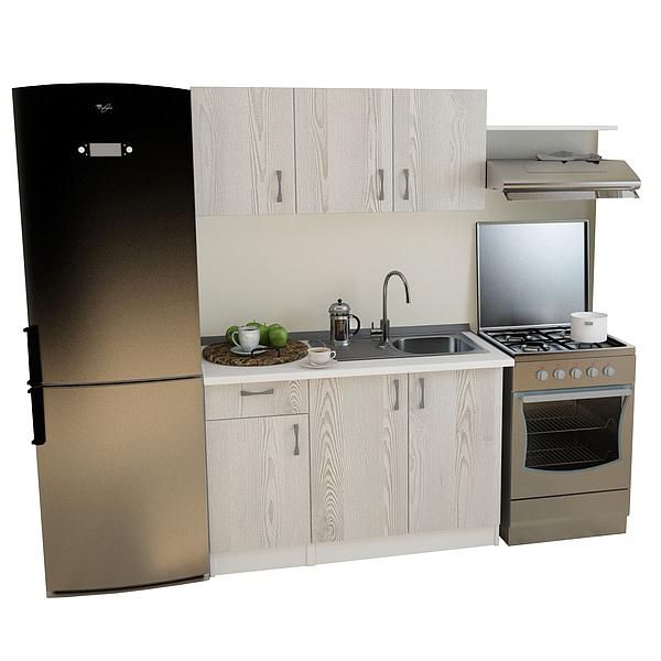 Set Bucatarie START 03 120cm - Fronturi: PAL Pin Alb 04 - Blat: Alb Perlat - Manere: Satin