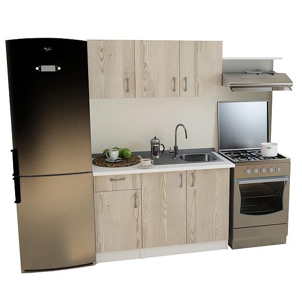 Set Bucatarie START 03 120cm - Fronturi: PAL Pin Crem 04 - Blat: Alb Perlat - Manere: Satin