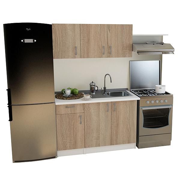 Set Bucatarie START 03 120cm - Fronturi: PAL Sonoma 04 - Blat: Alb Perlat - Manere: Satin