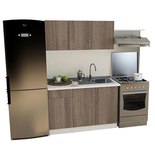 Set Bucatarie START 03 120cm - Fronturi: PAL Sonoma Tabac - Blat: Alb Perlat - Manere: Satin