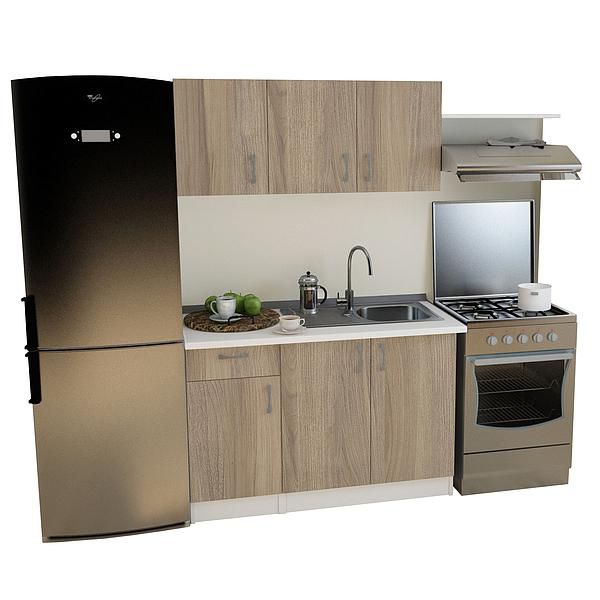 Set Bucatarie START 03 120cm - Fronturi: PAL Ulm Deschis - Blat: Alb Perlat - Manere: Satin