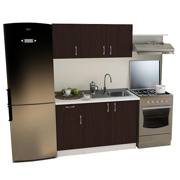 Set Bucatarie START 03 120cm - Fronturi: PAL Wenge - Blat: Alb Perlat - Manere: Satin