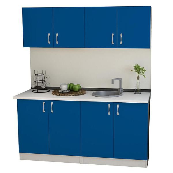 Set Bucatarie START 04 160cm - Fronturi: PAL Albastru Royal - Blat: Alb Perlat - Manere: Satin