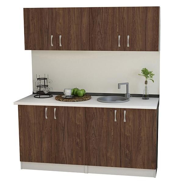 Set Bucatarie START 04 160cm - Fronturi: PAL Lemn Antichizat 04 - Blat: Alb Perlat - Manere: Satin