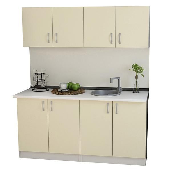 Set Bucatarie START 04 160cm - Fronturi: PAL Migdala 04 - Blat: Alb Perlat - Manere: Satin