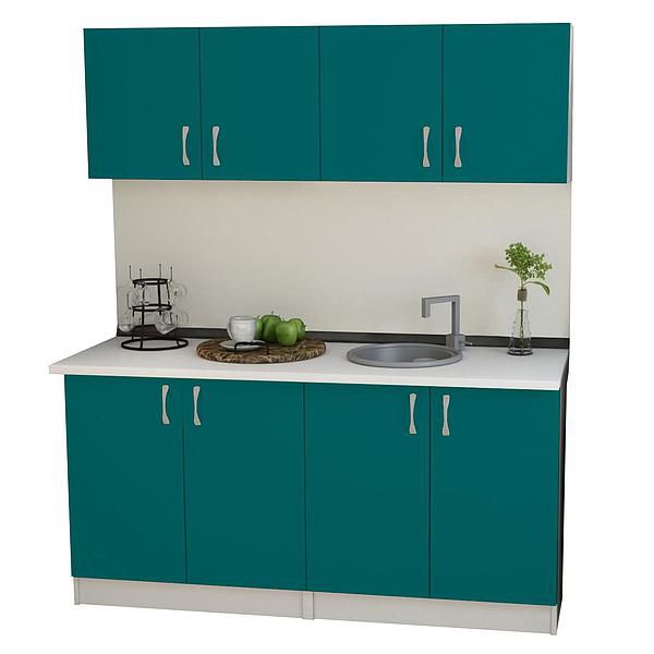 Set Bucatarie START 04 160cm - Fronturi: PAL Ocean - Blat: Alb Perlat - Manere: Satin