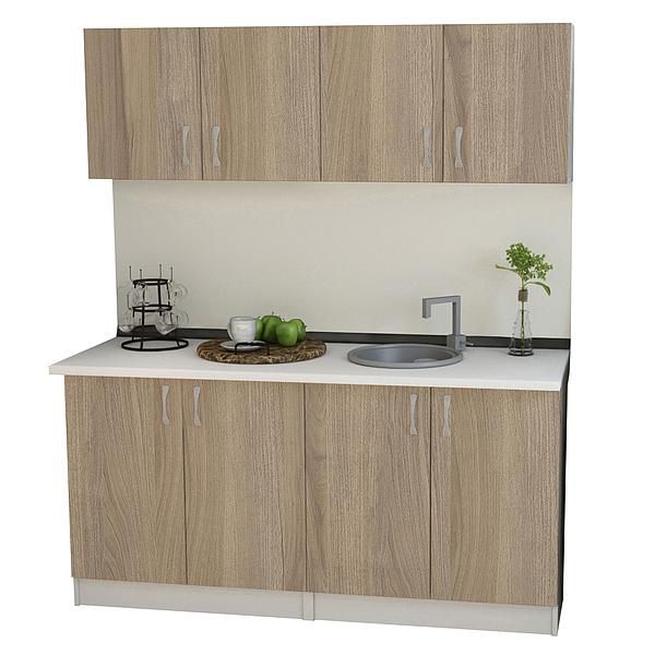 Set Bucatarie START 04 160cm - Fronturi: PAL Ulm Deschis - Blat: Alb Perlat - Manere: Satin