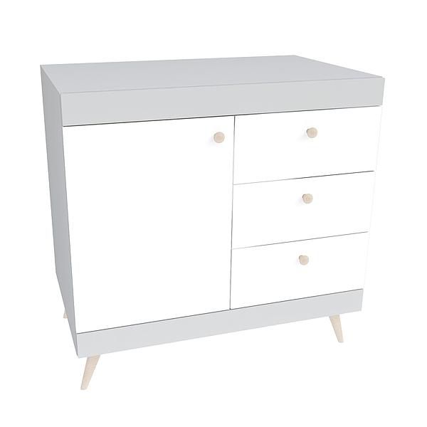 Comoda scandinava THOR 3 sertare 90x89x57 - Carcasa: PAL Gri piatra - Fronturi: PAL Alb 1