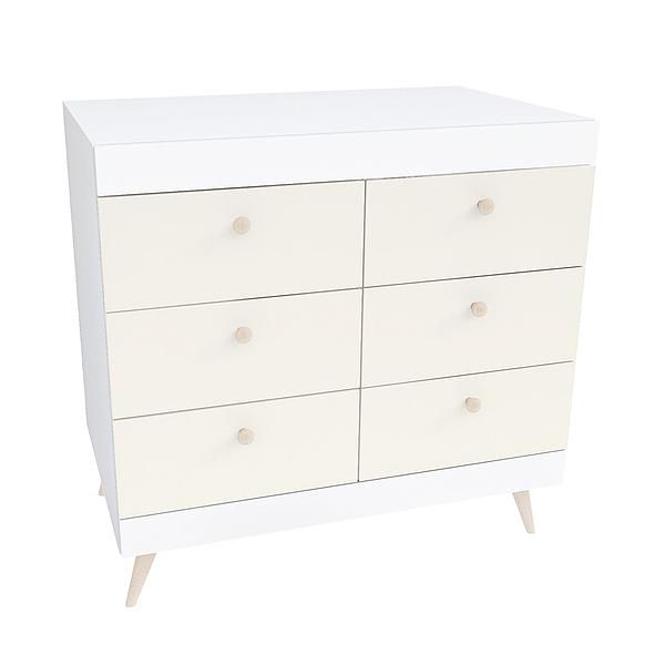 Comoda scandinava THOR 6 sertare 90x85x43 - Carcasa: PAL Alb - Fete: PAL Migdala 1