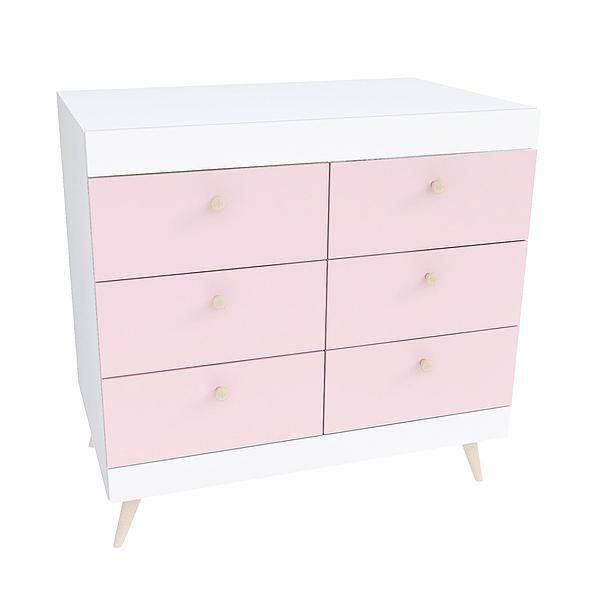 Comoda scandinava THOR 6 sertare 90x85x43 - Carcasa: PAL Alb - Fete: PAL Marshmallow 