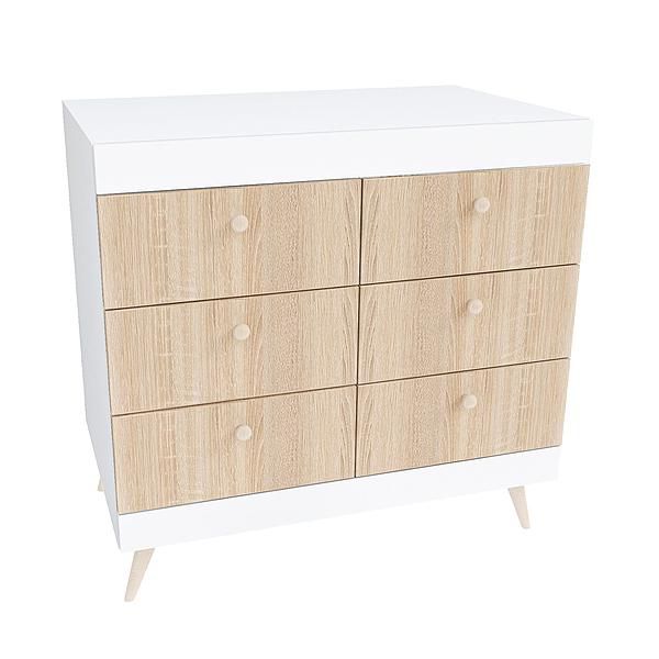 Comoda scandinava THOR 6 sertare 90x85x43 - Carcasa: PAL Alb - Fete: PAL Sonoma 1