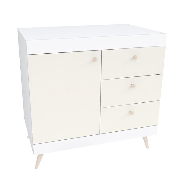 Comoda scandinava THOR 3 sertare 90x85x43 - Carcasa: PAL Alb - Fete: PAL Migdala 1