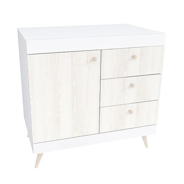 Comoda scandinava THOR 3 sertare 90x85x43 - Carcasa: PAL Alb - Fete: PAL Pin Alb 08