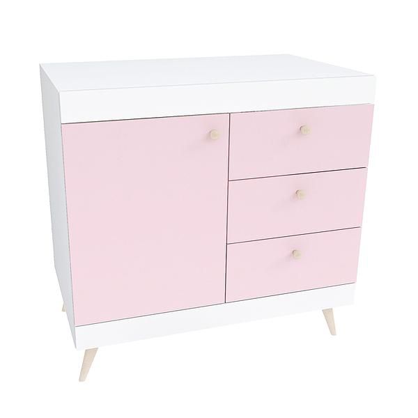 Comoda scandinava THOR 3 sertare 90x85x43 - Carcasa: PAL Alb - Fete: PAL Marshmallow 