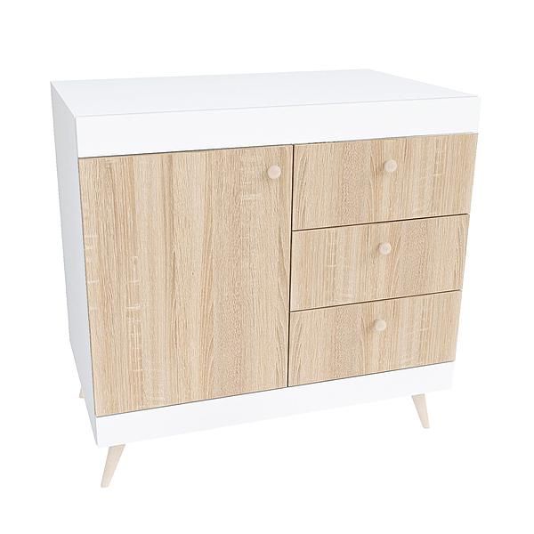 Comoda scandinava THOR 3 sertare 90x85x43 - Carcasa: PAL Alb - Fete: PAL Sonoma 1