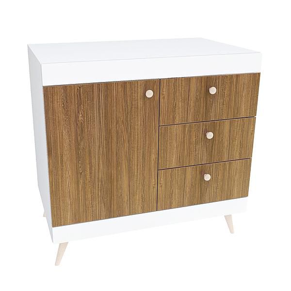 Comoda scandinava THOR 3 sertare 90x85x43 - Carcasa: PAL Alb - Fete: PAL Lemn Antichizat 08