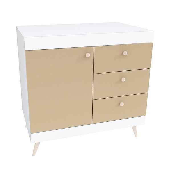 Comoda scandinava THOR 3 sertare 90x85x43 - Carcasa: PAL Alb - Fete: PAL Capucino 1