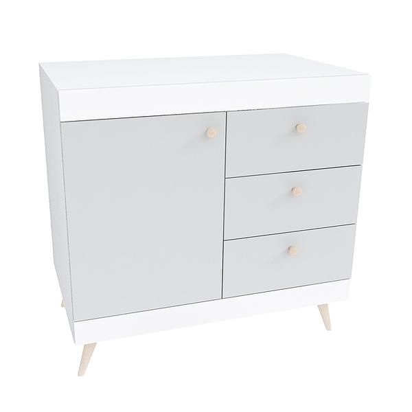 Comoda scandinava THOR 3 sertare 90x85x43 - Carcasa: PAL Alb - Fete: PAL Gri Piatra